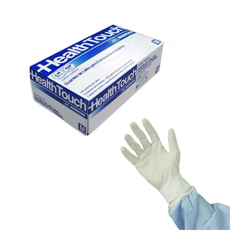Guantes de examen de látex Health Touch | Comercial Hevea