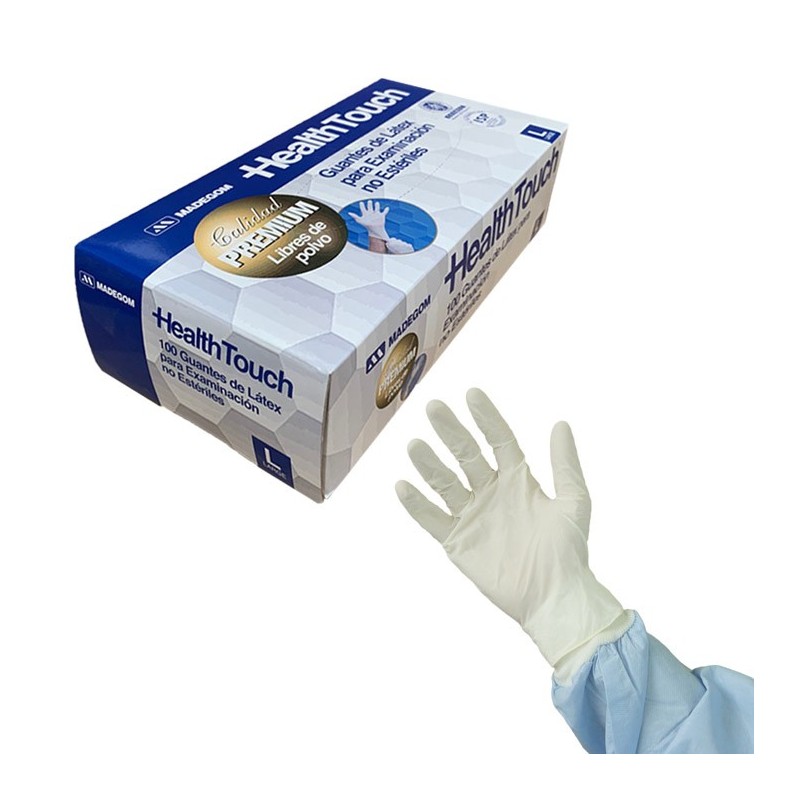 GUANTE DE LÁTEX HEALTH TOUCH PREMIUM LIBRE DE POLVO & Comercial Hevea