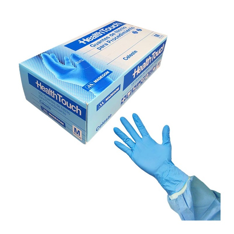 GUANTE NITRILO CELESTE HEALTH TOUCH (Caja con 100 unidades)