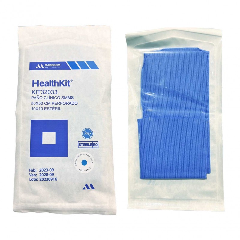 KIT PAÑO SMMS 50X50 PERFORADO ESTÉRIL & Comercial Hevea