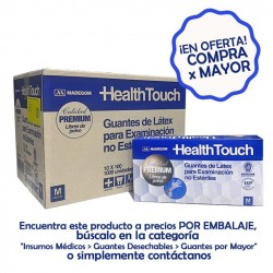 GUANTE DE LÁTEX HEALTH TOUCH PREMIUM LIBRE DE POLVO & Comercial Hevea