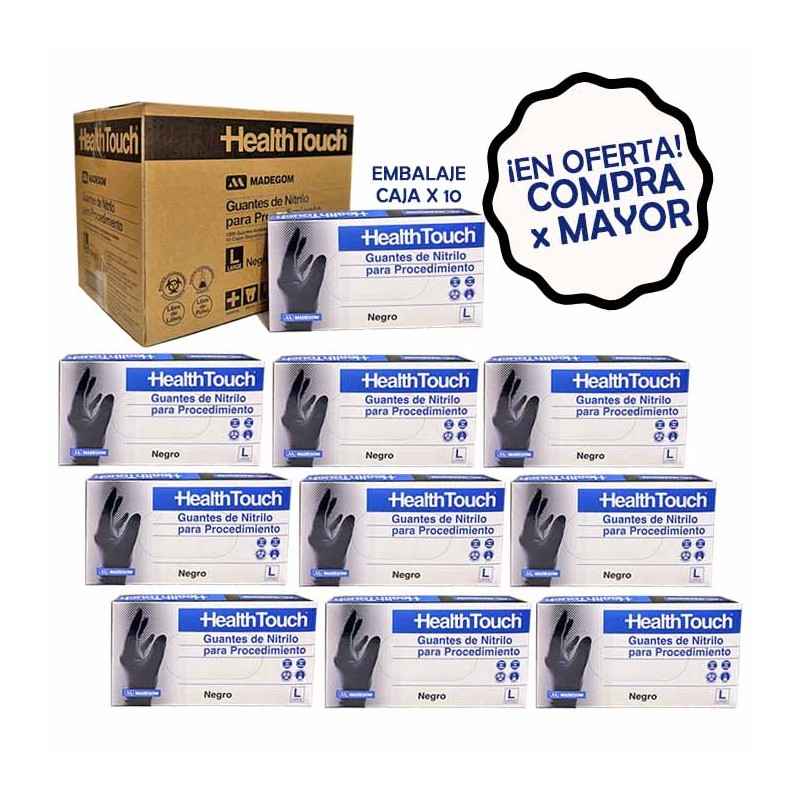 Guante procedimiento | Nitrilo | Health Touch no estéril | Negro (Caja máster)