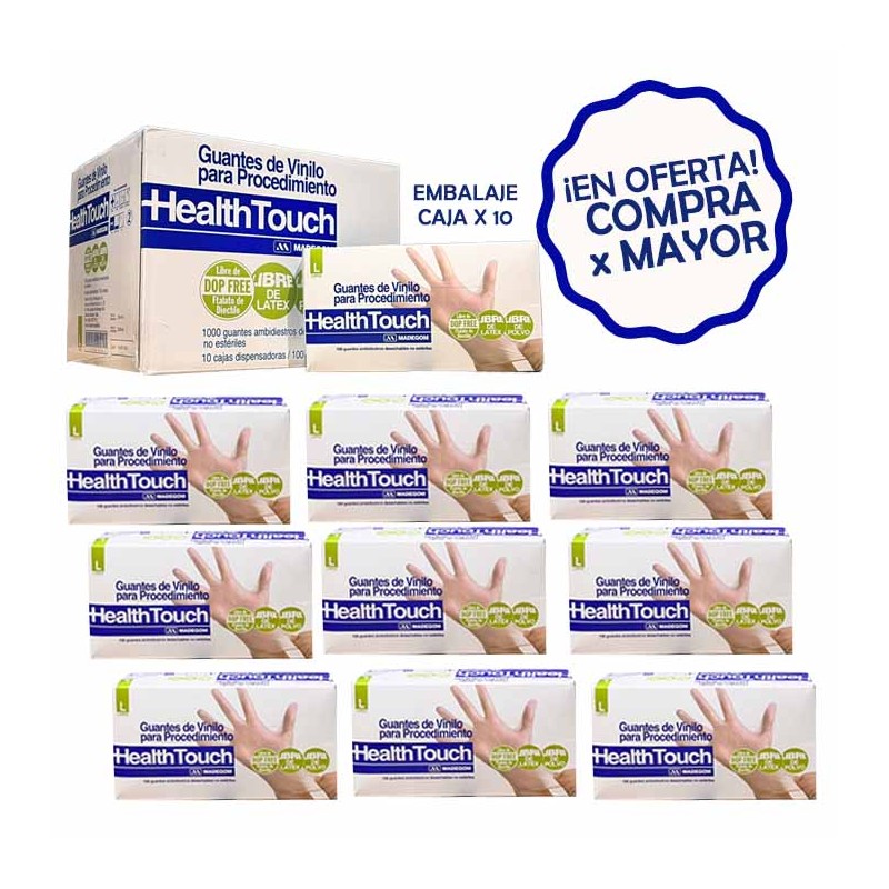 GUANTE VINILO HEALTH TOUCH POR MAYOR | Comercial Hevea