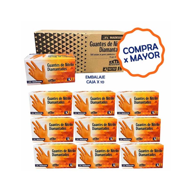 GUANTE NITRILO DIAMANTADO NARANJA (Caja 1.000 uds) | Comercial Hevea
